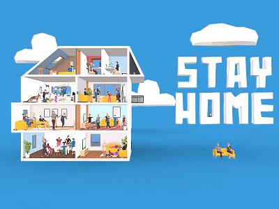 Many People Staying Home in Multi Level House with Various Activities 3d model