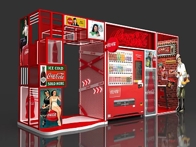 Coca Cola Red Commercial Equipment Exhibition Booth With Vending Machines And Posters 3d model