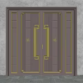 Modern Double Doors Design With Metal Surface And Gold Decorative Lines 3d model