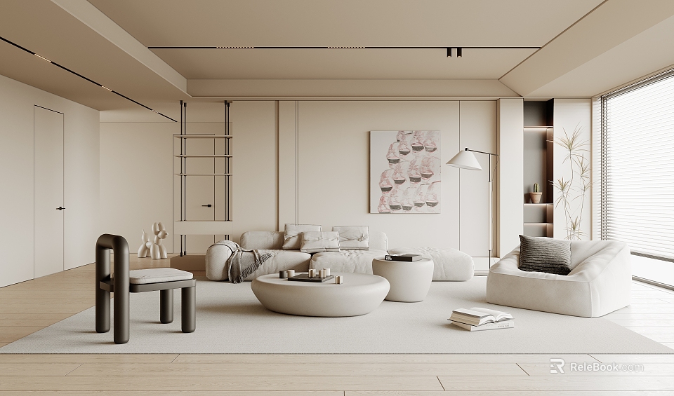 Modern Elegant Living Room Interior With Sofa Round Coffee Table And Floor Lamp 3d model 