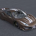 Brown High Performance Sports Car Featuring White Stripes And Streamlined Design Near Modern Building