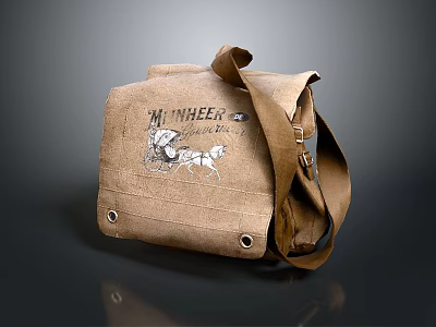 Vintage Canvas Crossbody Bag With WHITEER Lettering And Horse-Drawn Carriage Design 3d model
