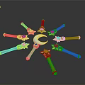 Colorful Decorative Magic Weapons With Star Moon Shaped Tops Arranged In Circle