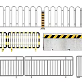 Different Types of Metal Fences Including Temporary Barriers and Warning Stripes