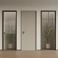 Swing Doors With Various Designs Beige Color Black Frames Glass And Solid Panels With Plants 3d model