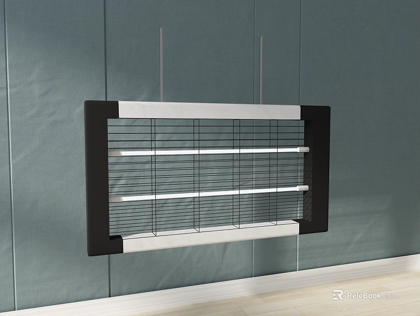 Modern Decorative Panel With Black Frame White Grid On Gray Wall 3d model