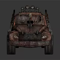 Rusty Modified Car With Roof Mounted Antennas And Worn Exterior Design