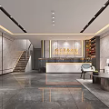 Elegant Modern Hotel Lobby Interior With Marble Walls Reception Desk Sofa And Staircase