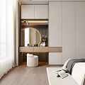 Modern Dressing Table Interior Design With Mirror Drawers Potted Plant And Stool