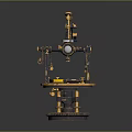 Antique Astronomical Instrument With Intricate Metal Structure Gold Black Accents And Blue Base