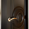 Black Hinged Door With Golden Handle And Decorative Panel Design 3d model