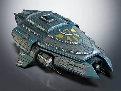 Futuristic 3D Spaceship Model With Metallic Blue Gray Texture And Circular Design Elements 3d model