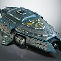 Futuristic 3D Spaceship Model With Metallic Blue Gray Texture And Circular Design Elements