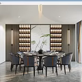 Modern Private Dining Room Interior With Round Table Chairs Wine Racks And Green Plant
