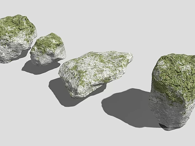 Natural Stone Materials With Green Moss Covered Surface In Various Sizes And Shadows 3d model
