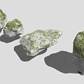Natural Stone Materials With Green Moss Covered Surface In Various Sizes And Shadows