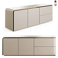 Modern Beige Storage Cabinet With Textured Panels Golden Metal Trim And Sleek Design
