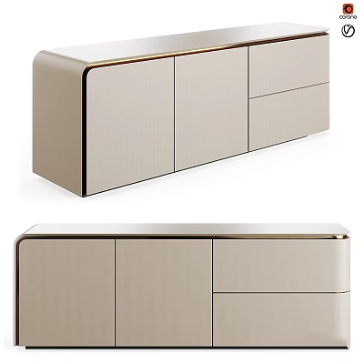 Modern Beige Storage Cabinet With Textured Panels Golden Metal Trim And Sleek Design 3d model