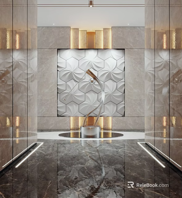 Elegant Modern Shower Sauna Interior Design With Marble Walls And Geometric Pattern Lighting 3d model 