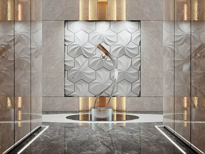 Elegant Modern Shower Sauna Interior Design With Marble Walls And Geometric Pattern Lighting 3d model