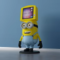 Yellow Minion Like Smart Machine With Display Screen Showing Threat Detection 3d model