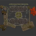 Ancient Architectural Model With City Walls Watchtower Courtyard And Red Tree