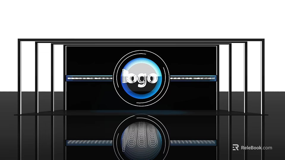 Modern Logo Design Display With Circular Blue Light And Reflective Base 3d model 