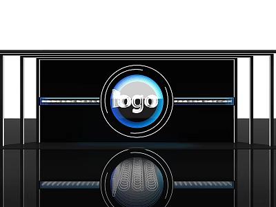 Modern Logo Design Display With Circular Blue Light And Reflective Base 3d model