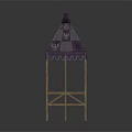 Wooden Frame Outdoor Gazebo Furniture With Purple Patterned Canopy Design