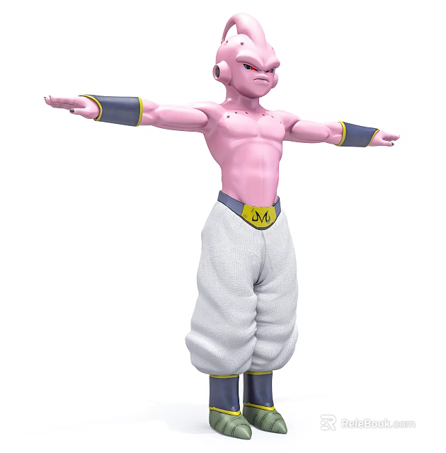 Pink Skinned Bald Character With Arms Outstretched White Baggy Pants Yellow Belt And Dark Cuffs 3d model 