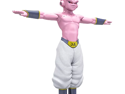Pink Skinned Bald Character With Arms Outstretched White Baggy Pants Yellow Belt And Dark Cuffs 3d model