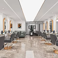 Modern Hair Salon Interior With Styling Chairs Mirrors Sofa Potted Plant And Marble Floor