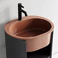 Elegant Modern Bathroom Washbasin Design With Copper Colored Basin Black Stand And Mirror