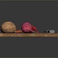 Fresh Raw Vegetables on Wooden Cutting Board with Potato Carrot Beetroot and Knife