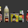 Various Bottled Condiments Sauces And Beverages For Kitchen Cooking