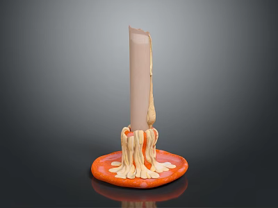 Decorative Melted Candle With Orange Base And Dripping Wax On Black Surface 3d model