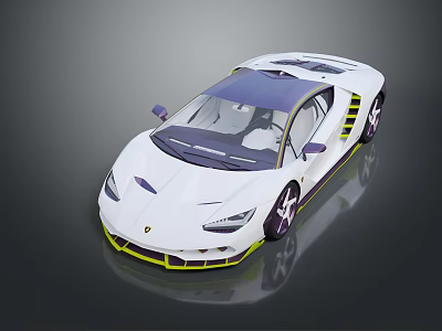 Sleek White Sports Car With Aerodynamic Design Yellow Accents And Purple Alloy Wheels 3d model