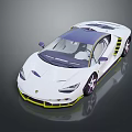 Sleek White Sports Car With Aerodynamic Design Yellow Accents And Purple Alloy Wheels