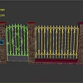 Ornate Iron Gate Outdoor Furniture With Red Topped Brick Pillars And Blue Mailbox