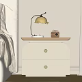 White Bedroom Bedside Table With Two Drawers Wooden Top Yellow Lamp And Decor