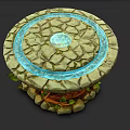 Round Stone Texture Dining Table With Blue Circular Center And Vines Stone Base 3d model