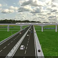 Highway Road Facilities With Guardrails Overpass Vehicles And Green Fields Under Cloudy Sky 3d model