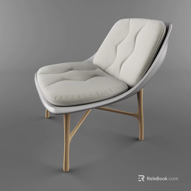Modern Leisure Chair With Light Gray Padded Seat And Diamond Stitched Backrest Wooden Legs 3d model 
