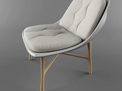 Modern Leisure Chair With Light Gray Padded Seat And Diamond Stitched Backrest Wooden Legs 3d model