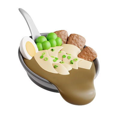 Appetizing Pot of Savory Curry with Boiled Egg Peas Sliced Ingredients and Brown Sauce 3d model