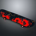 Black Skateboard With Red Dragon Design And Red Wheels For Daily Use
