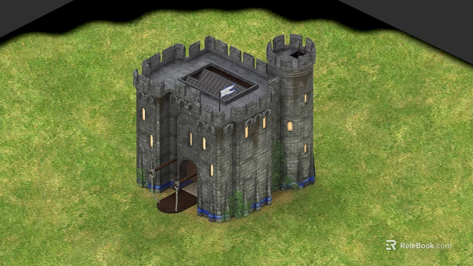 Garden Landscape Featuring Stone Castle With Towers And Green Grass Surroundings 3d model 