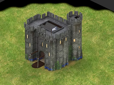 Garden Landscape Featuring Stone Castle With Towers And Green Grass Surroundings 3d model