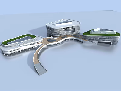 Modern Architectural Complex With Streamlined Structure Green Roof And Connected Sections 3d model
