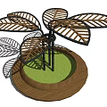 Leaf Shaped Canopy With Black Frame Wooden Structure Circular Platform And Green Grass 3d model